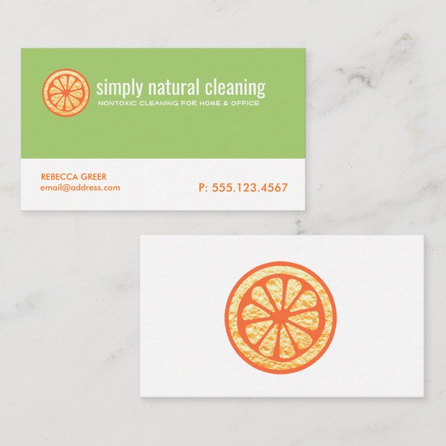 Natural Cleaning Service Orange Sponge Business Card (Front/Back)