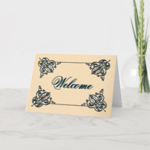 Natural Colour with Metal Swirl Border Welcome Card