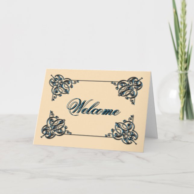Natural Colour with Metal Swirl Border Welcome Card (Front)