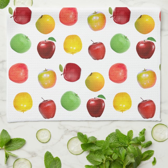 Natural Colourful Apples on White Kitchen Towel (Folded)