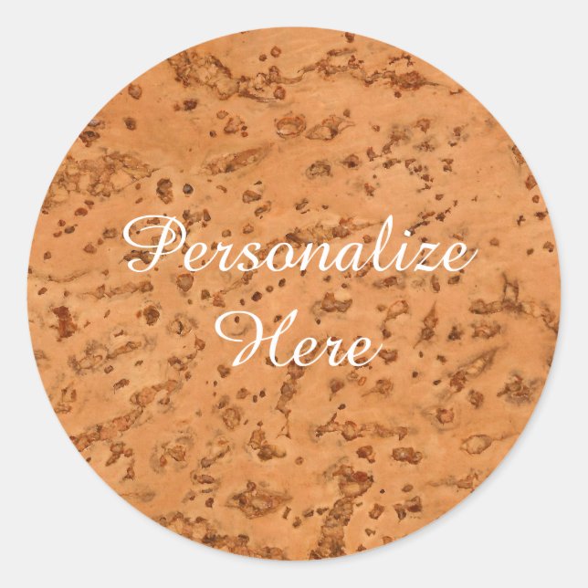 Natural Cork Look Wood Grain Classic Round Sticker (Front)