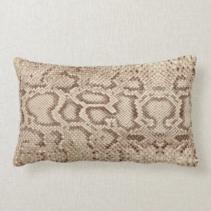 Natural Cream Beige Anaconda Exotic Snakeskin Lumbar Pillow