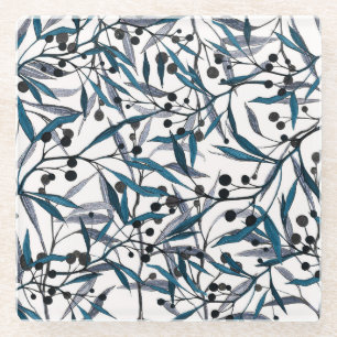 Natural Curves Floral Hand Drawn Glass Coaster