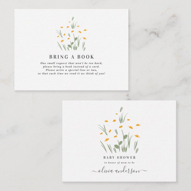 natural daisy floral baby shower bring a book card (Front/Back)