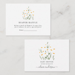 natural daisy floral baby shower diaper raffle  card