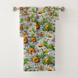 Natural Daisy Flower Floral Cottagecore  Bath Towel Set