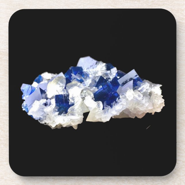 Natural Deep Blue Fluorite Crystal Mineral Energy  Coaster (Front)