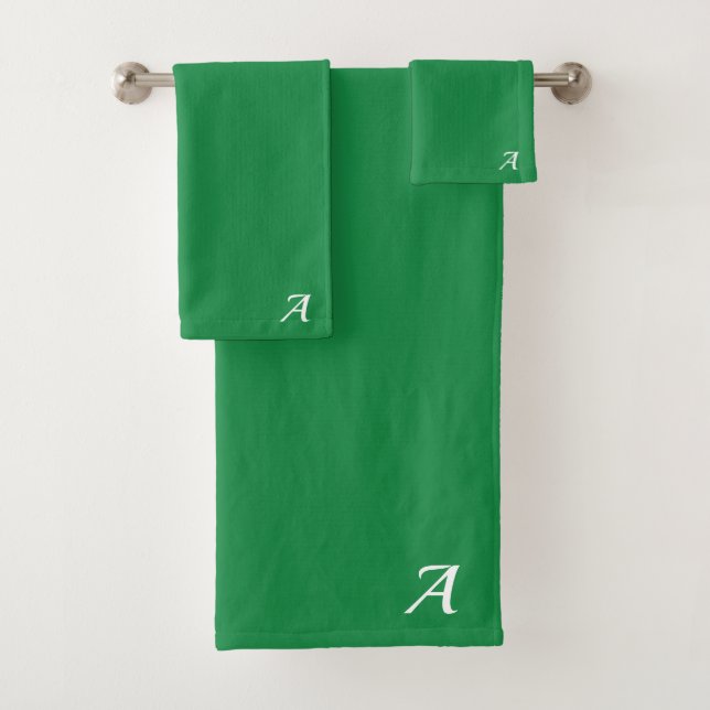 natural deep green emerald personalized custom bath towel set (Insitu)