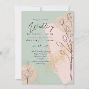 Natural Earth Sage Dusty Rose Blush Wedding Invite