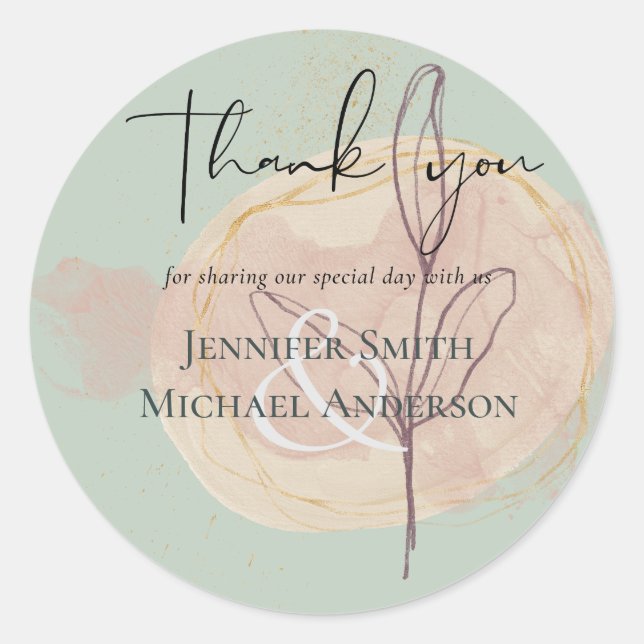 Natural Earth Sage Rose Blush Pink Thank You Classic Round Sticker (Front)