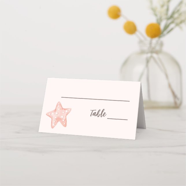 Natural Elegant Beach Seashell Folded Place Card (Front)