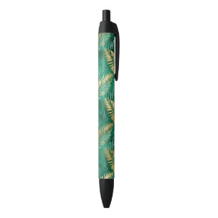 Natural Emerald Green Palm Leaf Bright Golden Black Ink Pen