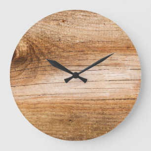 Natural fir wood: textured surface large clock