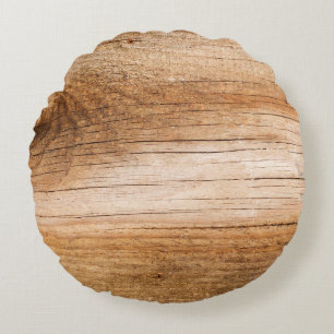 Natural fir wood: textured surface round pillow