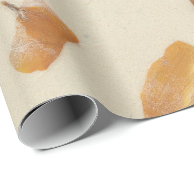 Natural Floral Creamy Earth Poppes Petals Mulberry Wrapping Paper (Roll Corner)