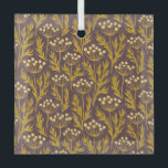 Natural Floral Pattern: Golden Accents  Dark Canva Glass Ornament<br><div class="desc">Seamless floral pattern with golden leaves and clusters of round flowers on a dark brown background. The warm tones create an elegant,  natural feel.</div>
