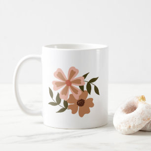 Natural Floral Peach Brown Motif Green Vines Coffee Mug