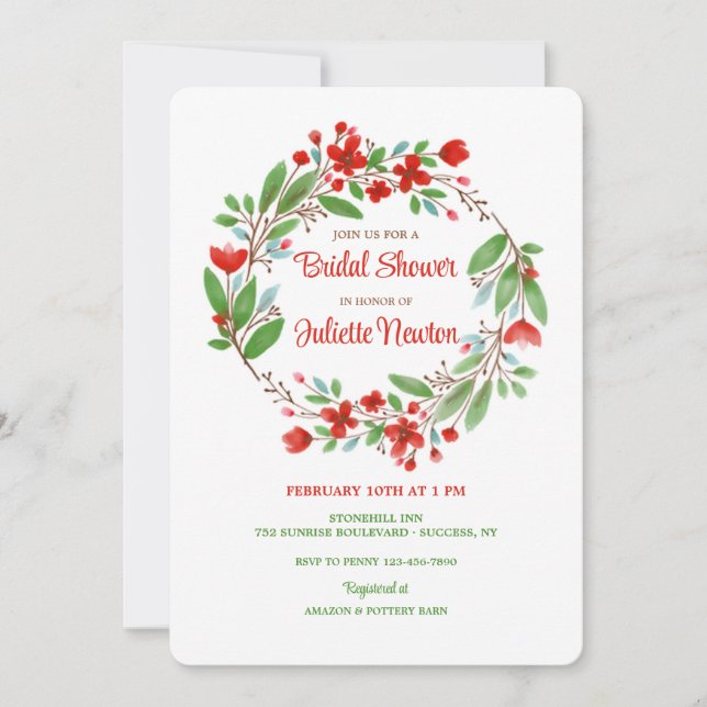 Natural Floral Wreath Shower Invitation (Front)