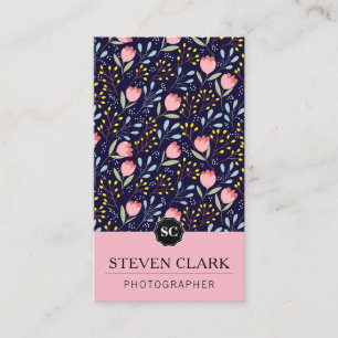 Natural Flower Illustrations / Monogram (Pink) Business Card