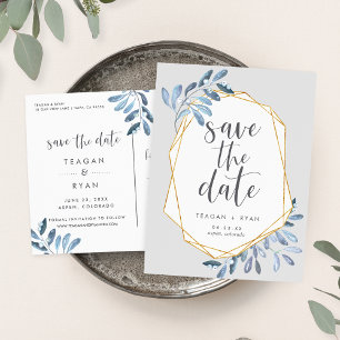 Natural Foliage   Blue Watercolor Save the Date Announcement Postcard