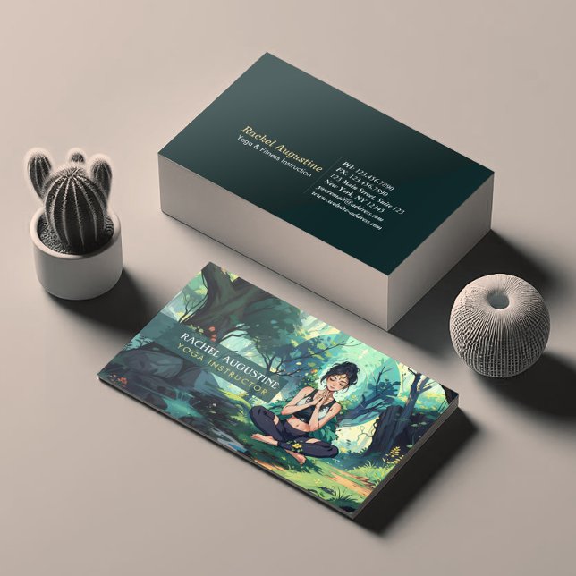 Natural Forest Yoga Fitness Meditation Instructor Business Card (Creator Uploaded)