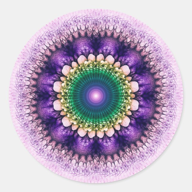 Natural fractal blue design classic round sticker (Front)