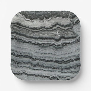 Natural gemstone black white agate marble texture paper plate