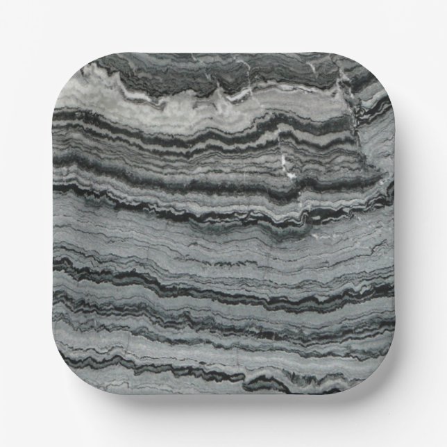 Natural gemstone black white agate marble texture paper plate (Front)