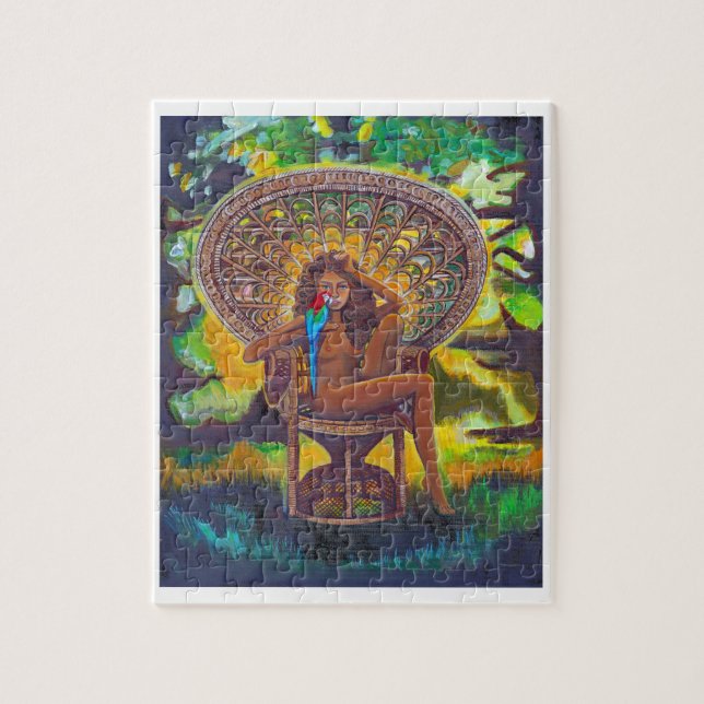 Natural Girl with bird on peacock chair Jigsaw Puzzle (Vertical)