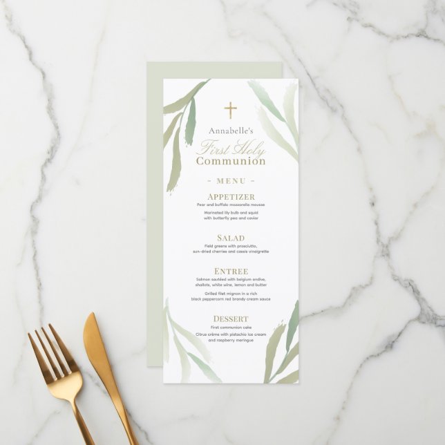 Natural Green Foliages First Holy Communion Menu (Front/Back In Situ)