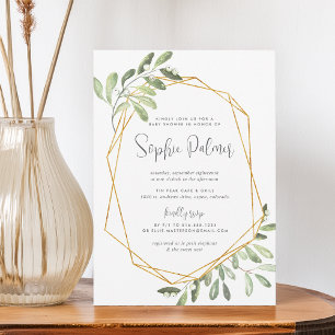 Natural Greenery   Watercolor Baby Shower Invitation
