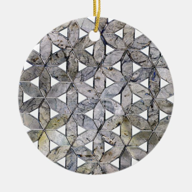 Natural Grey Stone Mosaic, flower of life Ceramic Ornament (Front)
