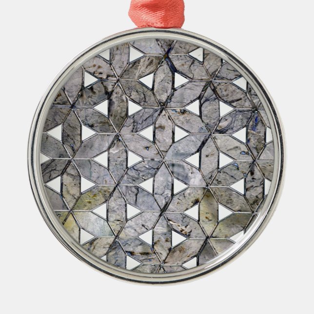 Natural Grey Stone Mosaic, flower of life Metal Ornament (Front)