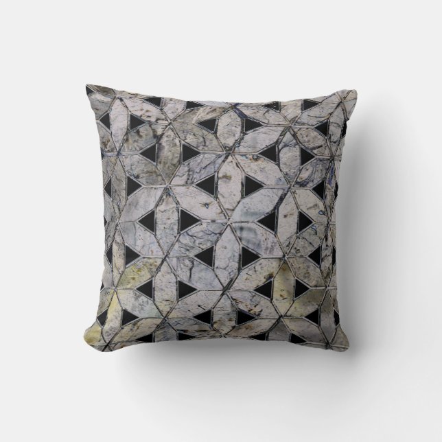 Natural Grey Stone Mosaic, flower of life Throw Pillow (Front)
