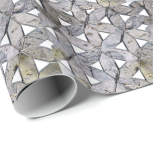 Natural Grey Stone Mosaic, flower of life Wrapping Paper