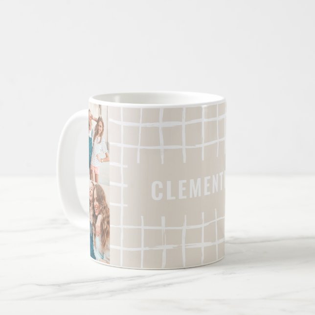 Natural grid 4 photo modern minimal simple coffee mug (Front Left)