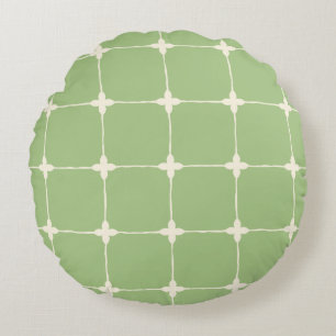 Natural Grid Sage Green Round Pillow