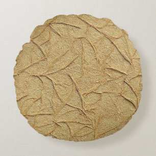 Natural Handmade Paper Texture in Warm Beige Round Pillow