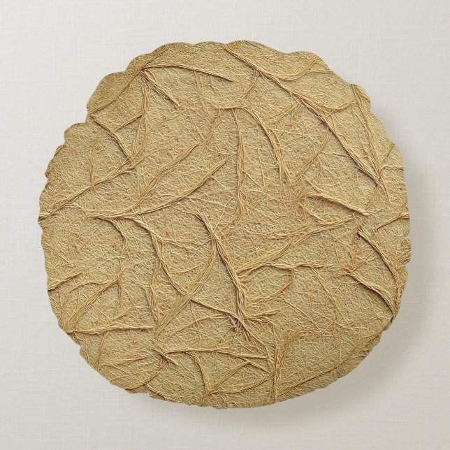 Natural Handmade Paper Texture in Warm Beige Round Pillow (Front)