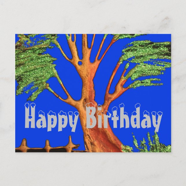 Natural Happy Birthday Colourful Blue sky Acacia Postcard (Front)