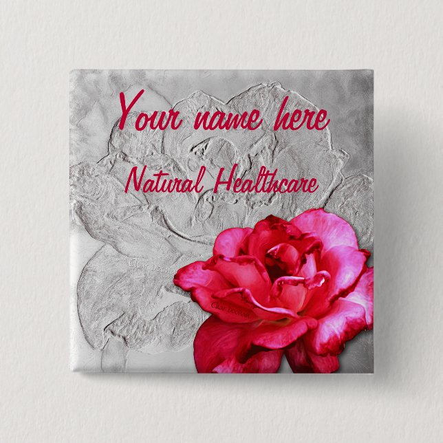 Natural Healthcare Name Tage 2 Inch Square Button (Front)