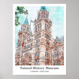 Natural History Museum London Travel Watercolor Poster