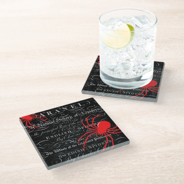 Natural History Title Page Spiders Calligraphy Glass Coaster (Angled)