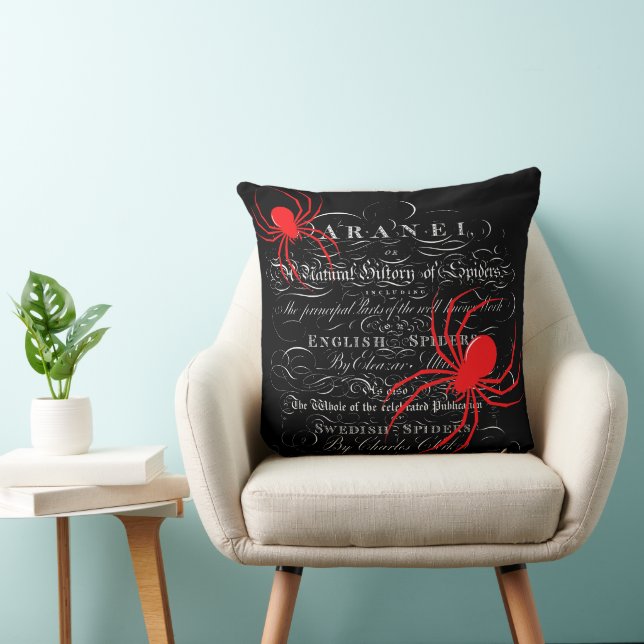 Natural History Title Page Spiders Calligraphy Throw Pillow (Chair)