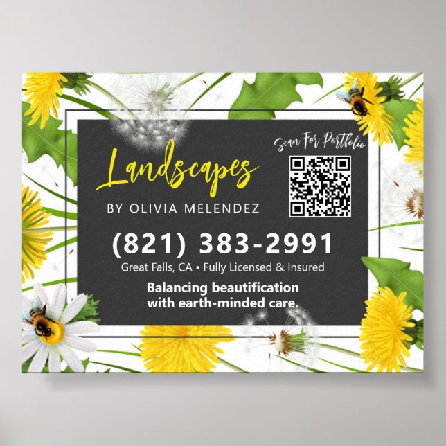  Natural Lawn Care Service Promo Dandelion & Bees Poster (Front)