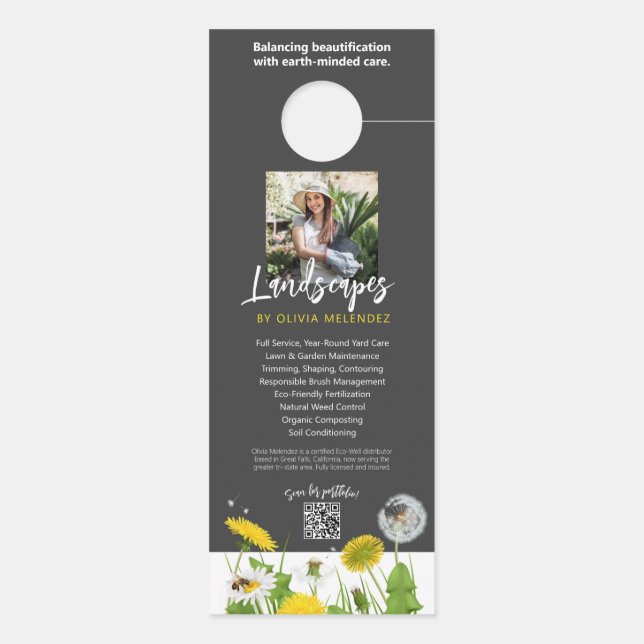 Natural Lawn Care Service Promotion Dandelion Bees Door Hanger (Back)
