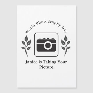 Natural Leaf Black White Photo Name Magnetic Card