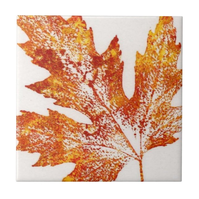 Natural leaf print of fall maple in oranges Yellow Tile (Front)