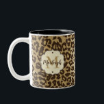 Natural Leopard Custom Monogram Name Two-Tone Coffee Mug<br><div class="desc">Elegant and chic natural leopard print coffee mug with custom monogram and name. This item will make a great gift for any animal print fanatic! Decorate your home, office or bedroom with matching home accents, desk accessories and tech cases — most items have options for personalized initial letter and name....</div>