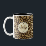 Natural Leopard Custom Monogram Name Two-Tone Coffee Mug<br><div class="desc">Elegant and chic natural leopard print coffee mug with custom monogram and name. This item will make a great gift for any animal print fanatic! Decorate your home, office or bedroom with matching home accents, desk accessories and tech cases — most items have options for personalized initial letter and name....</div>